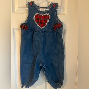 Hopscotch Blue Denim Overalls with Red Plaid Heart